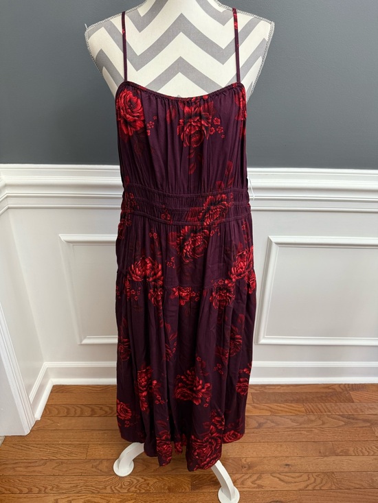 Old Navy Dresses & Skirts - Old Navy Burgundy Midi Dress with Red Floral Print NWT Size Large